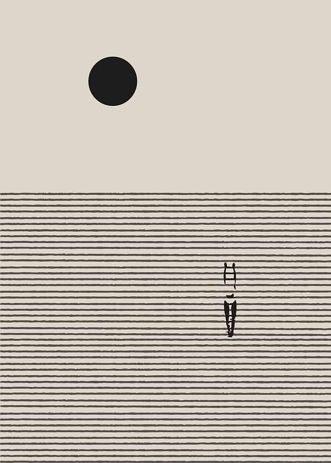 Minimalist abstract art with a figure and a circle