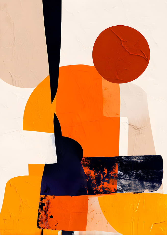 Abstract Geometric Composition with Orange and Black