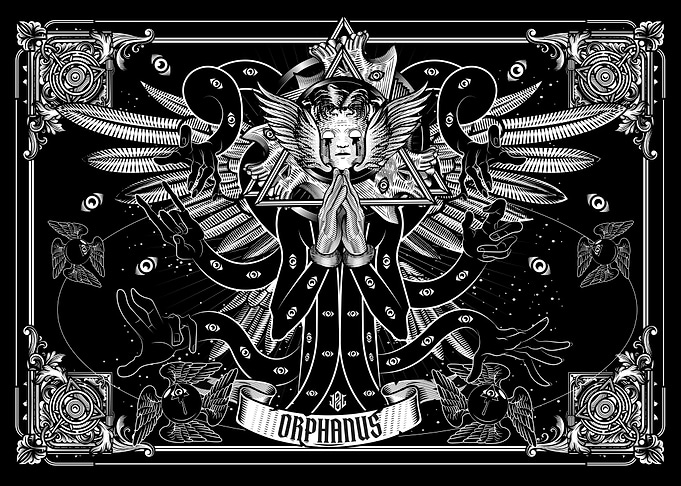 Orphanus Angelic Figure with Eyes and Snakes