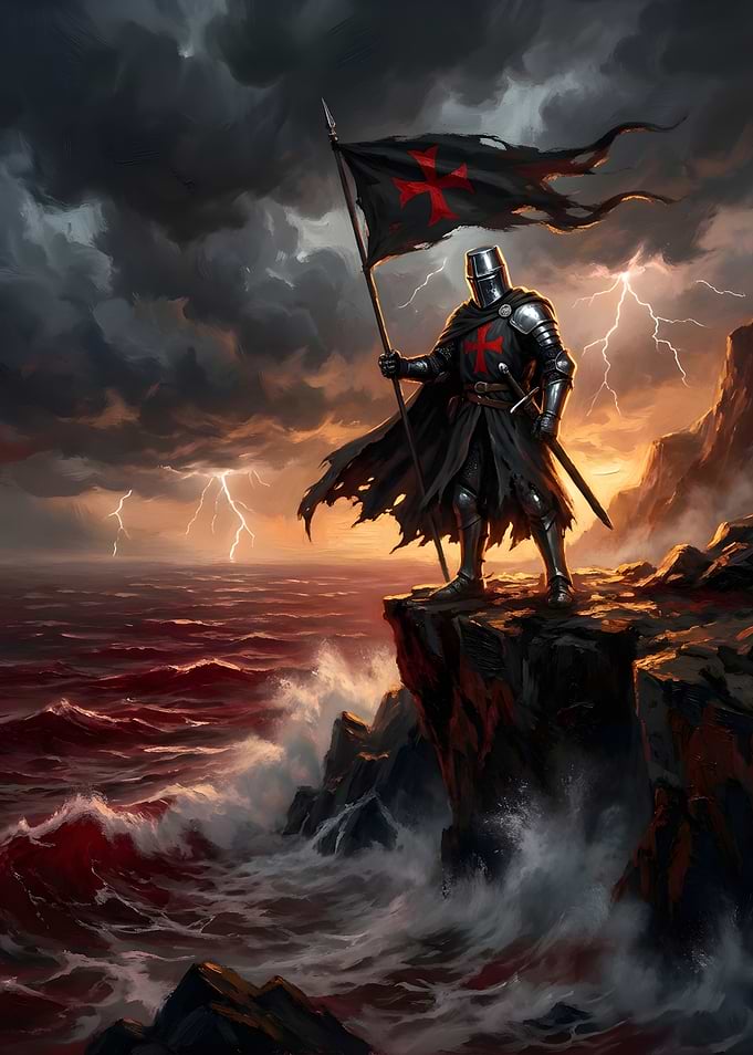 Knight with Flag on Cliff