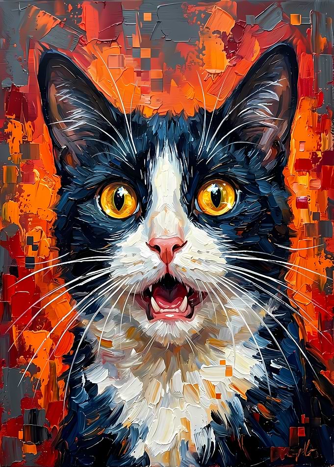 Surprised Black and White Cat