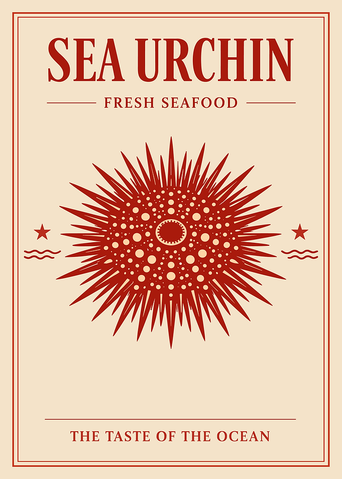 Sea Urchin Vintage Poster, Fresh Seafood Ocean Art Print, Retro Coastal Wall Decor