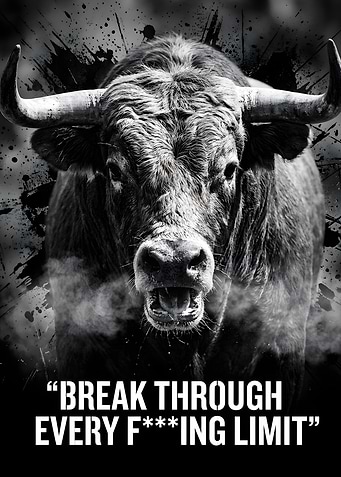 Aggressive Bull with Inspirational Quote