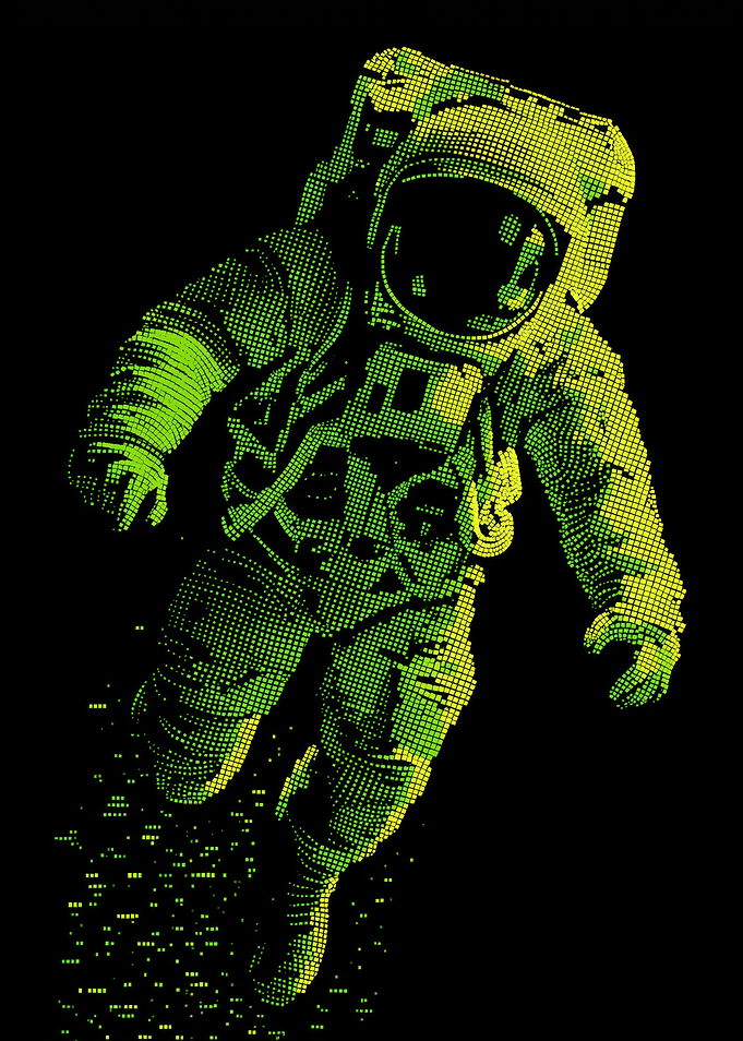 Astronaut Dissolving into Pixels