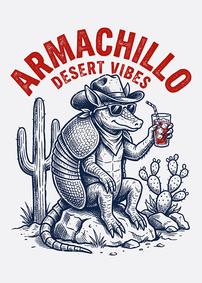 Armachillo Desert Vibes Poster, Funny Armadillo Cowboy Wall Art, Vintage Desert Print