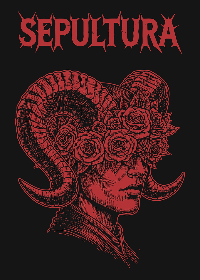 Sepultura Ram Horns and Roses Artwork