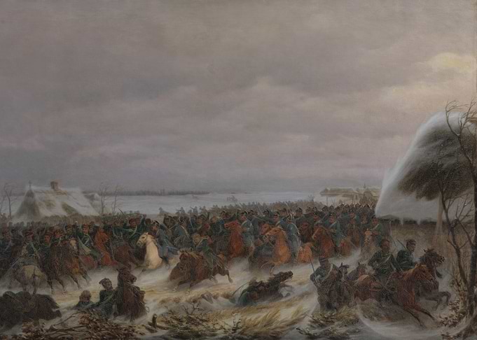 Winter Battle Scene with Cavalry