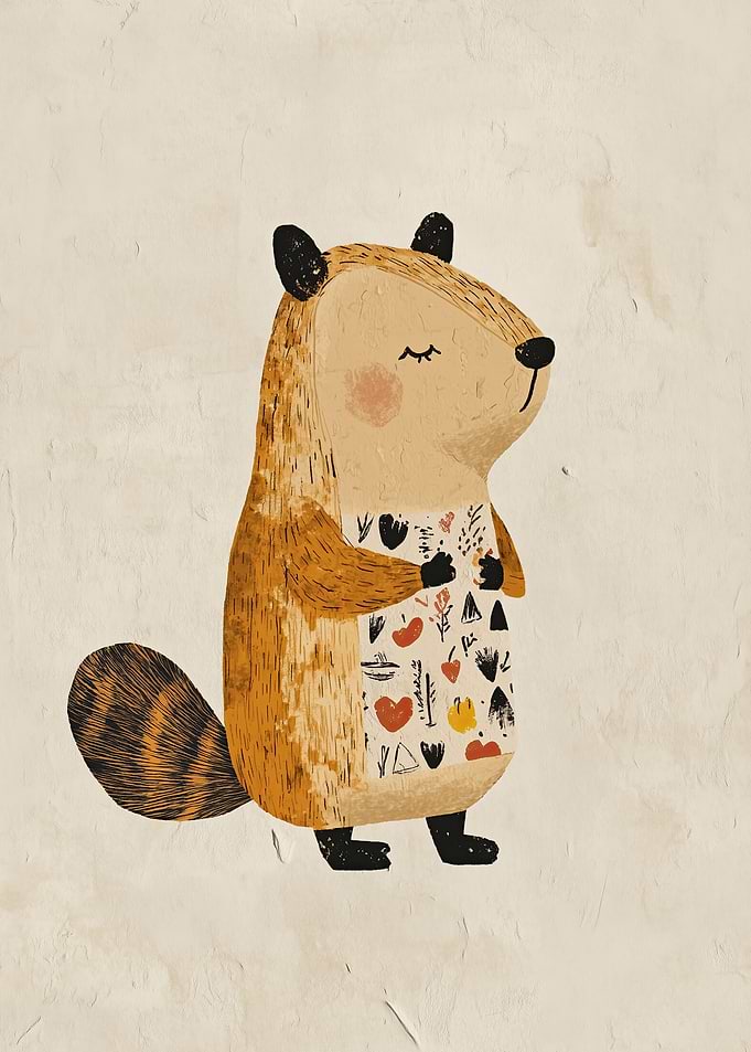 Cute Beaver Wearing a Patterned Apron