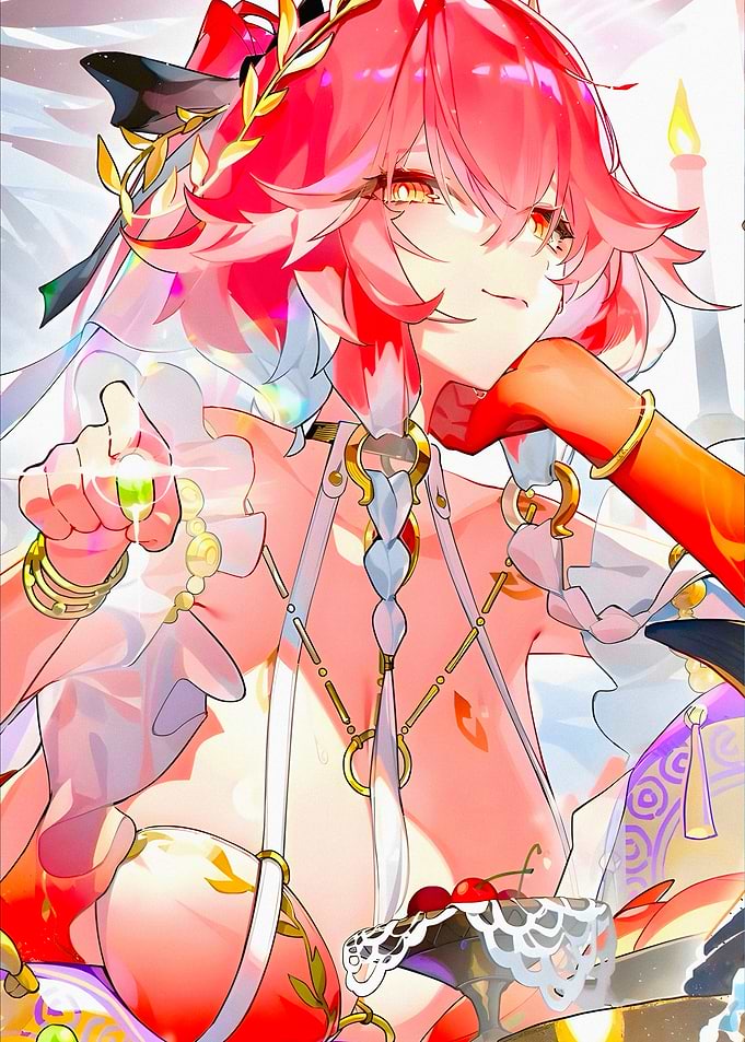 Anime Girl with Pink Hair and Gem