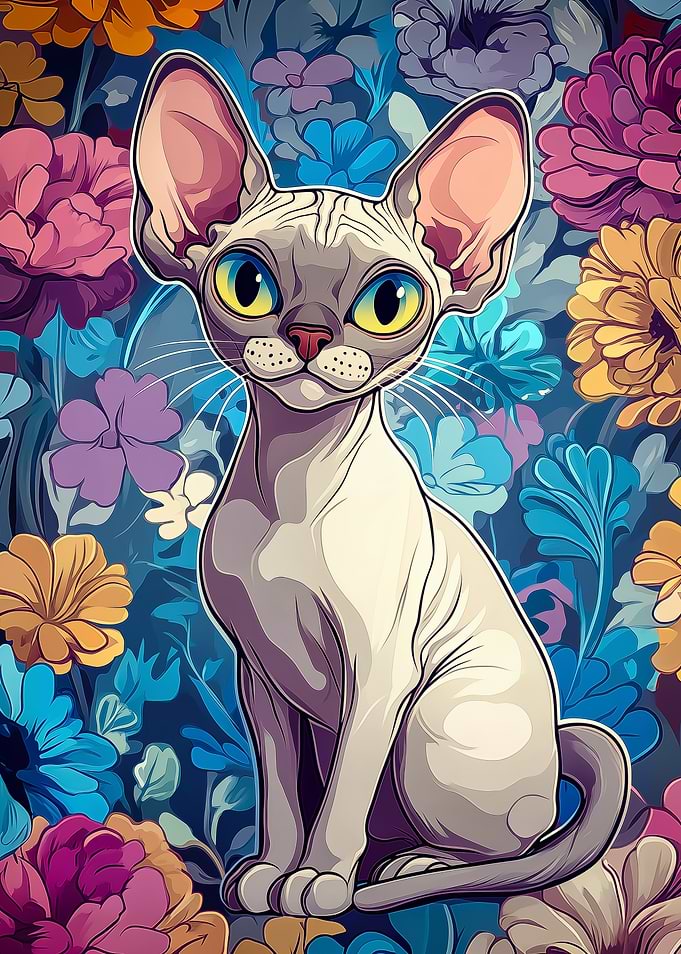 Sphynx Cat in Floral Garden