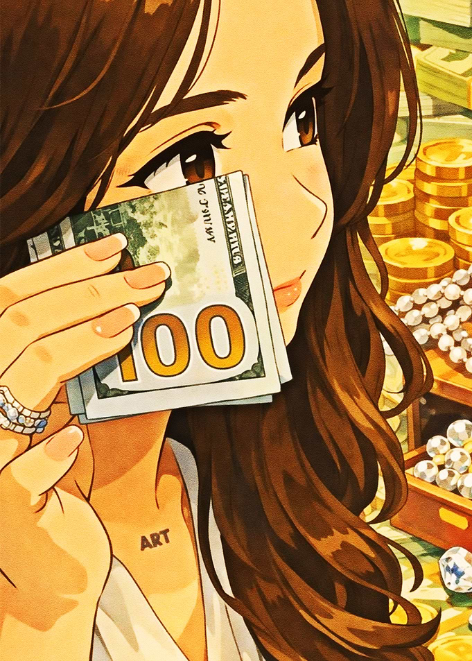 Anime Girl with Money and Jewels