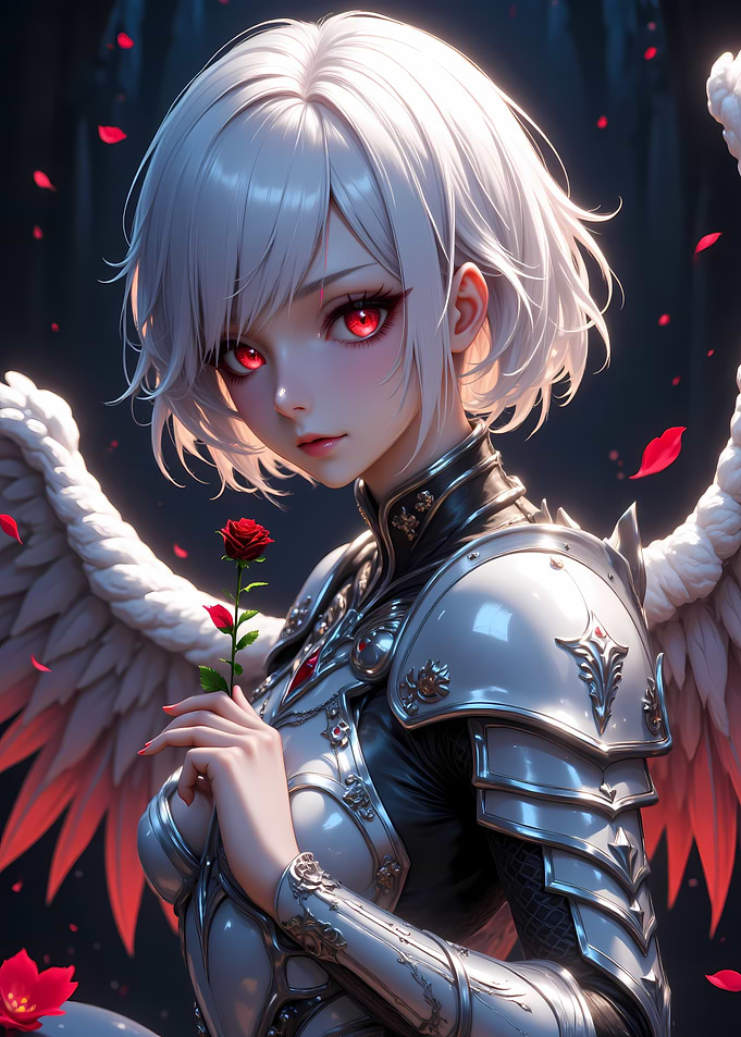 Anime Angel with Red Rose