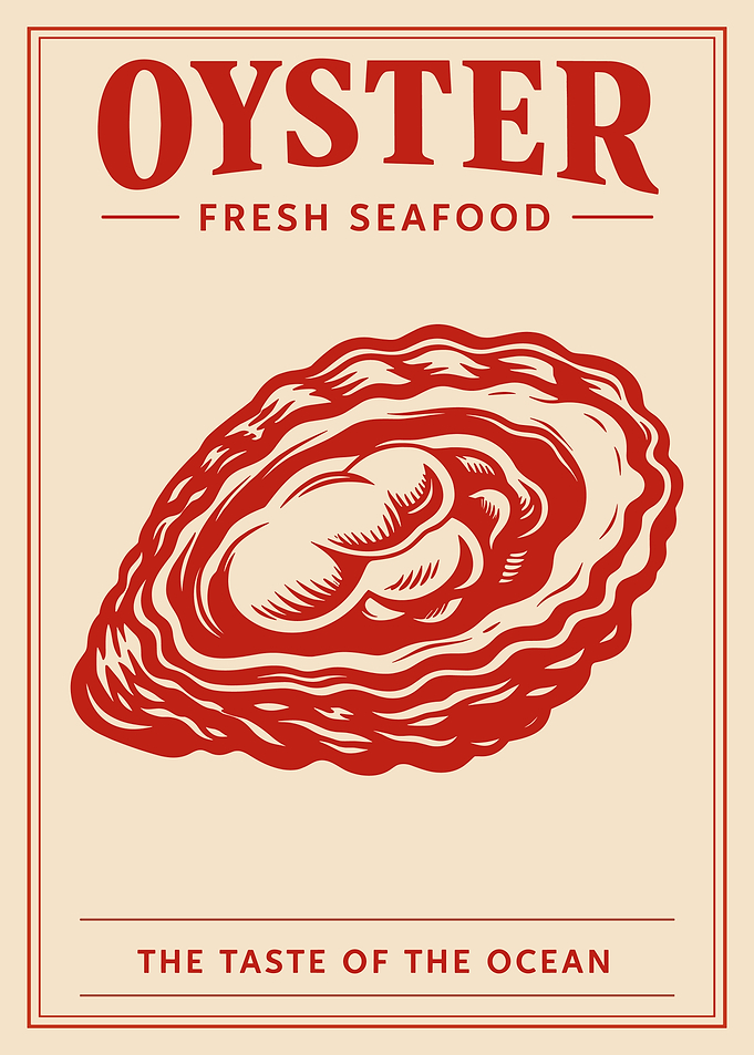 Oyster Vintage Poster, Fresh Seafood Wall Art, Retro Ocean Food Print