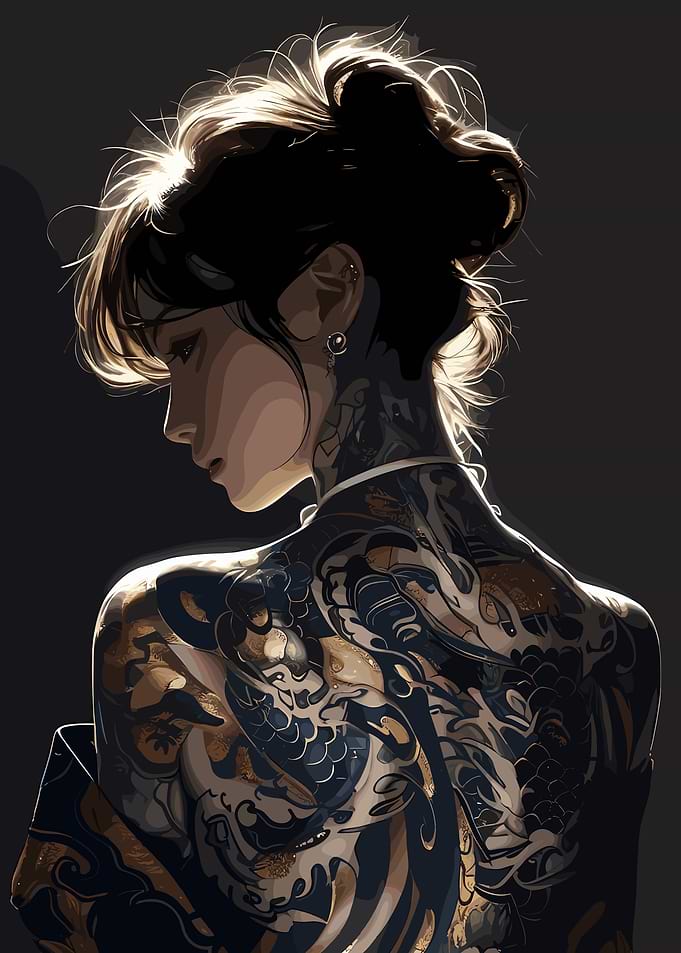 Tattooed Woman with Dragon Art