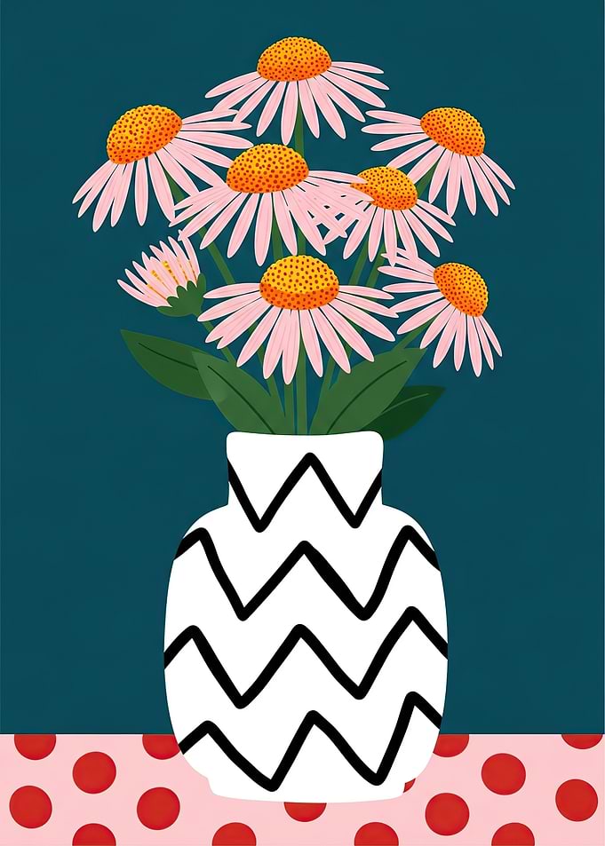 Pink Echinacea Flowers in a Zigzag Vase
