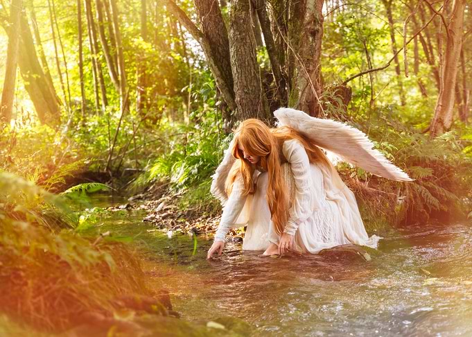 Angel in a Forest Stream