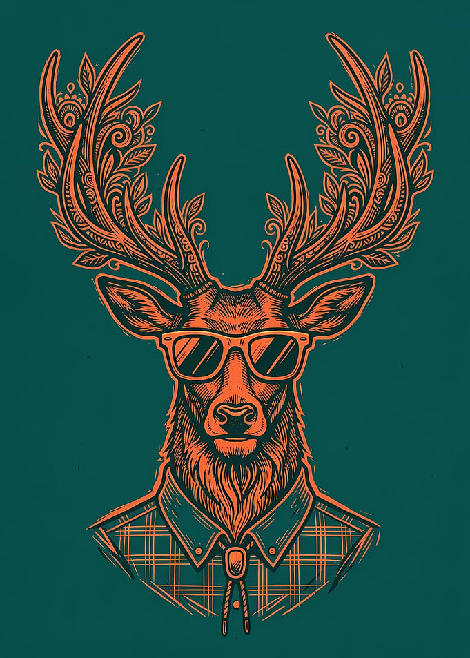 Hipster Deer with Sunglasses and Plaid Shirt