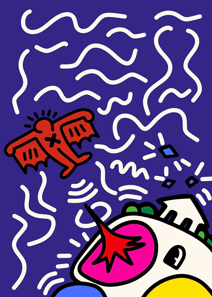 Red Bat Creature Attacking a Dragon
