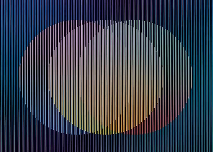 Abstract Geometric Circles with Vertical Lines, carlos cruz diez art