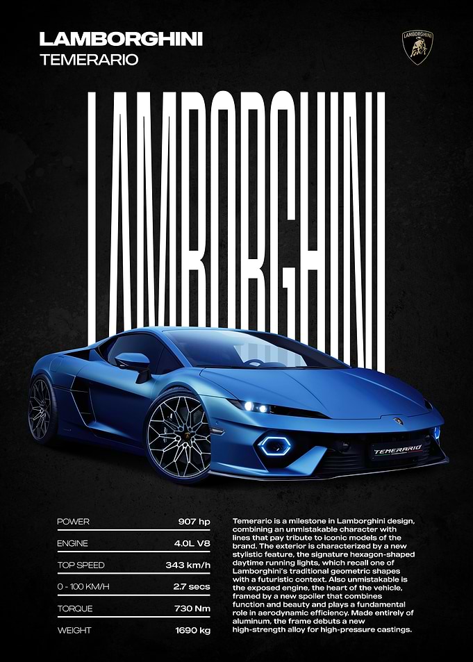 Lamborghini Temerario Car Poster