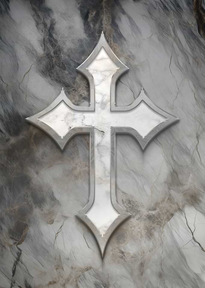 Christian Faith Cross Metallic Silver Marble Holy Bible Emblem