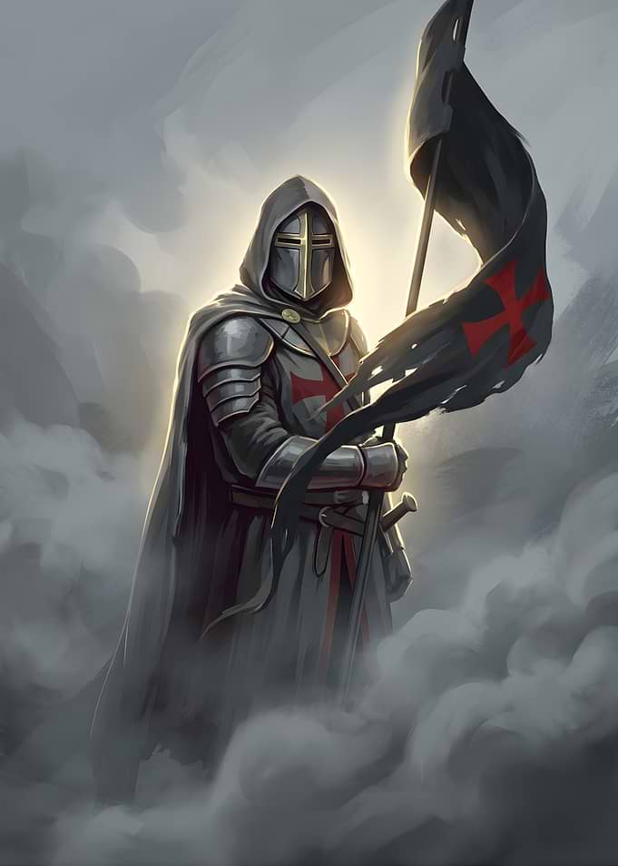 Templar Knight with Tattered Flag