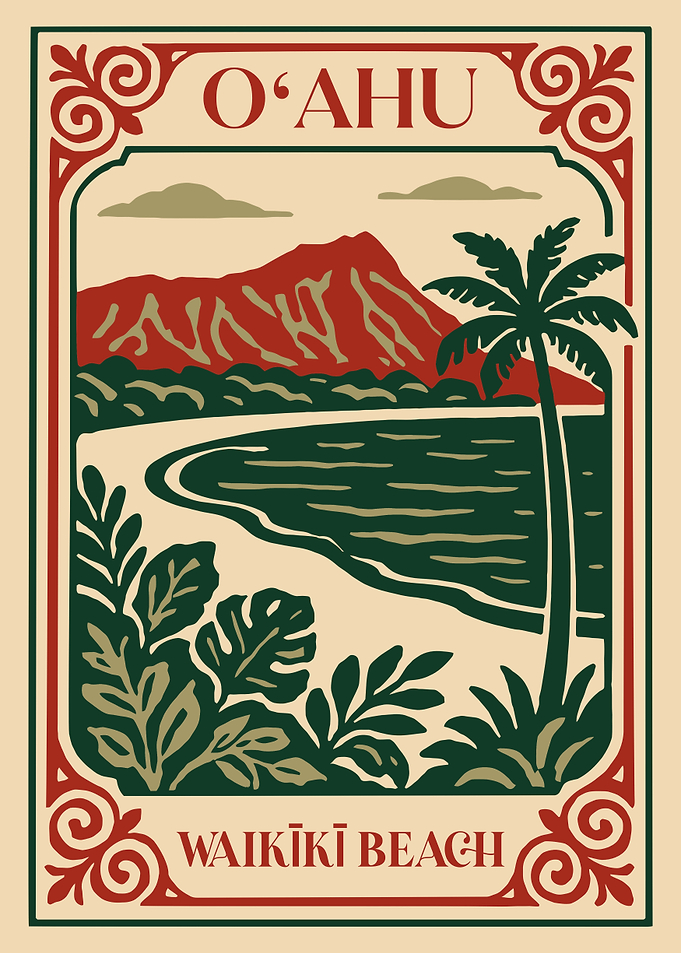 O'ahu Waikiki Beach Vintage Poster