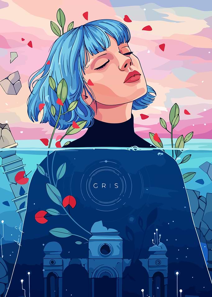 Woman in Water with Floating Petals