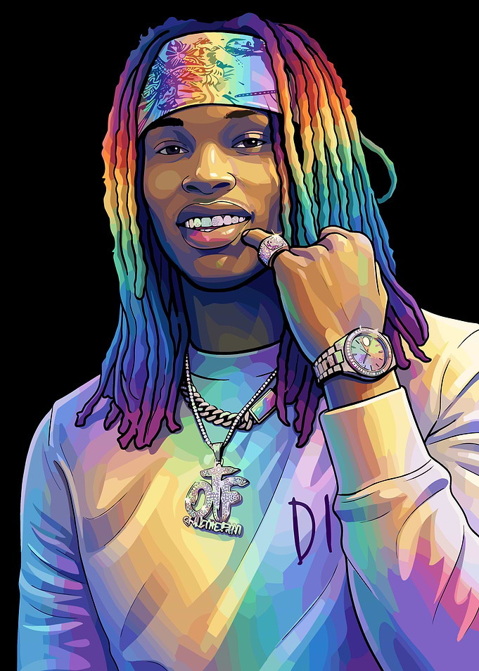 King Von with Rainbow Dreadlocks and Jewelry