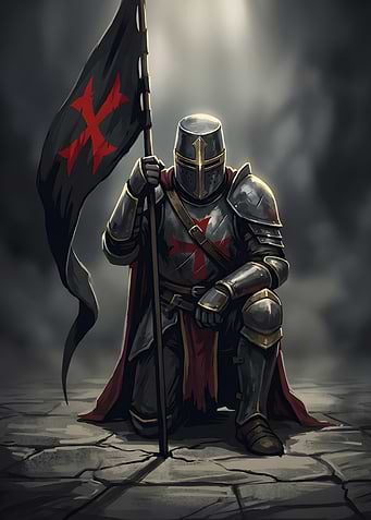 Knight Kneeling with Templar Flag