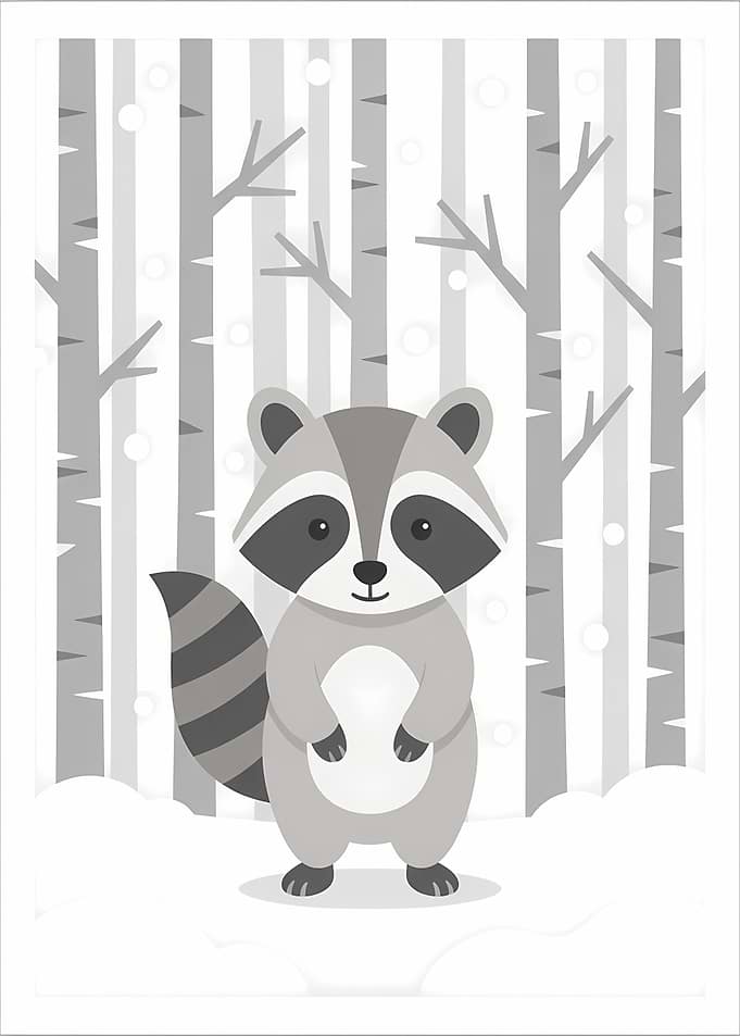 Cute Raccoon in Winter Forest