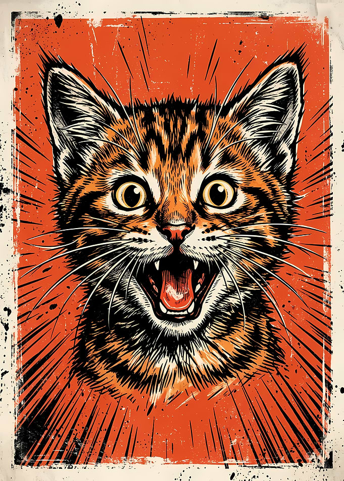 Furious Cat Roaring Poster