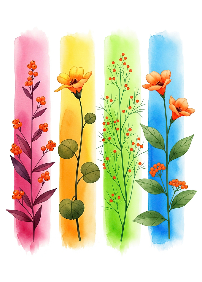 Watercolor Floral Branches with Colorful Backgrounds