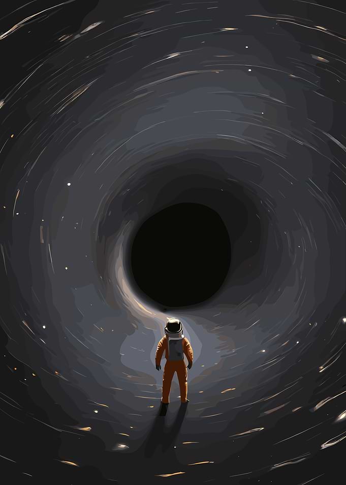 Astronaut facing a black hole