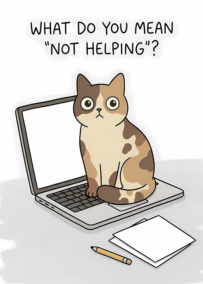Cat on Laptop 'Not Helping'