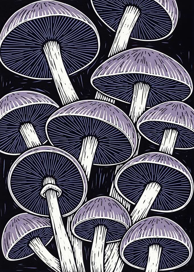 Purple Mushroom Caps and Stems