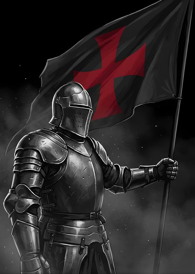 Knight Holding Templar Flag
