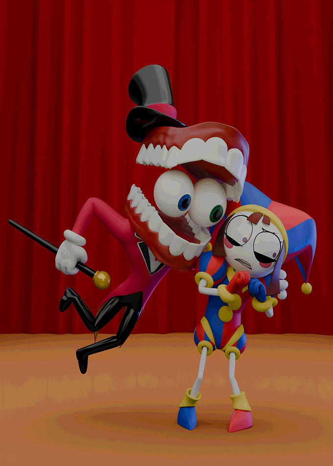 Scary Clown Monster and Jester Girl