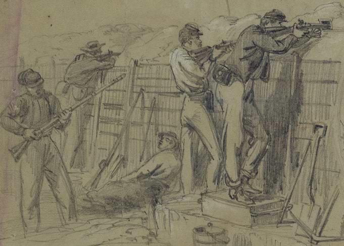 Civil War soldiers in trenches