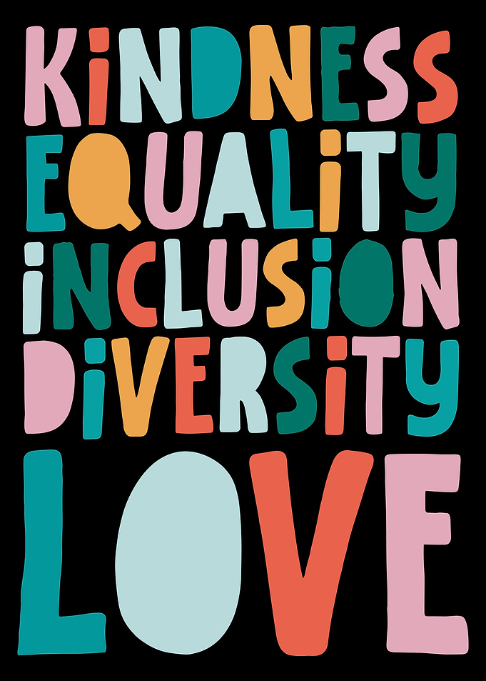 Kindness Equality Poster, Colorful Inclusion Diversity Love Wall Art Print