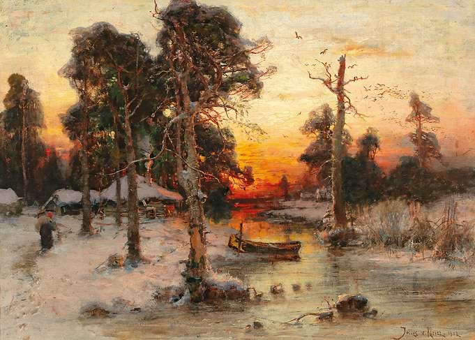 Winter Sunset Over Snowy Landscape