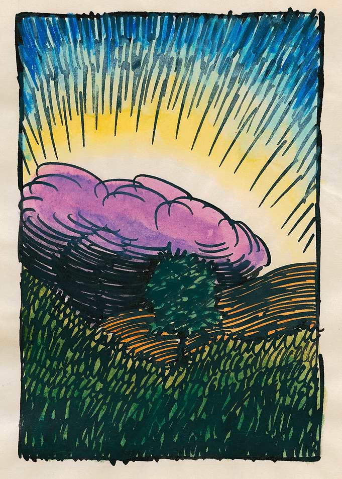 Stormy Sunrise Over Rolling Hills
