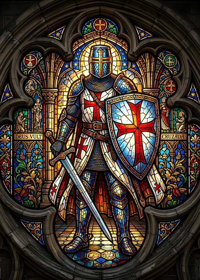 Stained Glass Crusader Knight