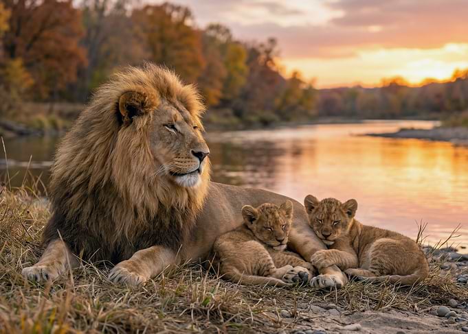 Lion Family at Sunset
