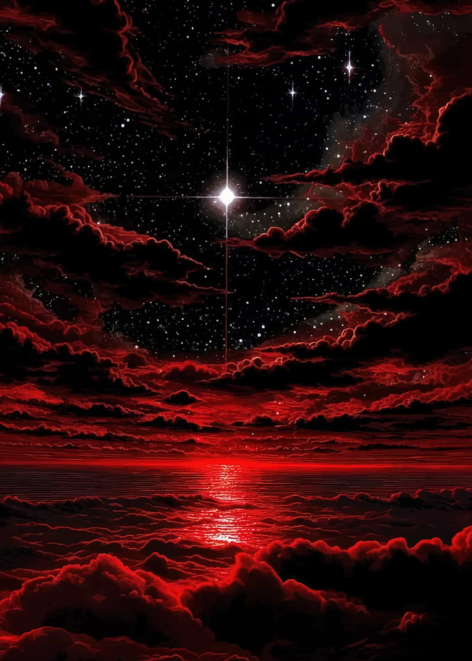 Red Clouds Over Starry Night Sky
