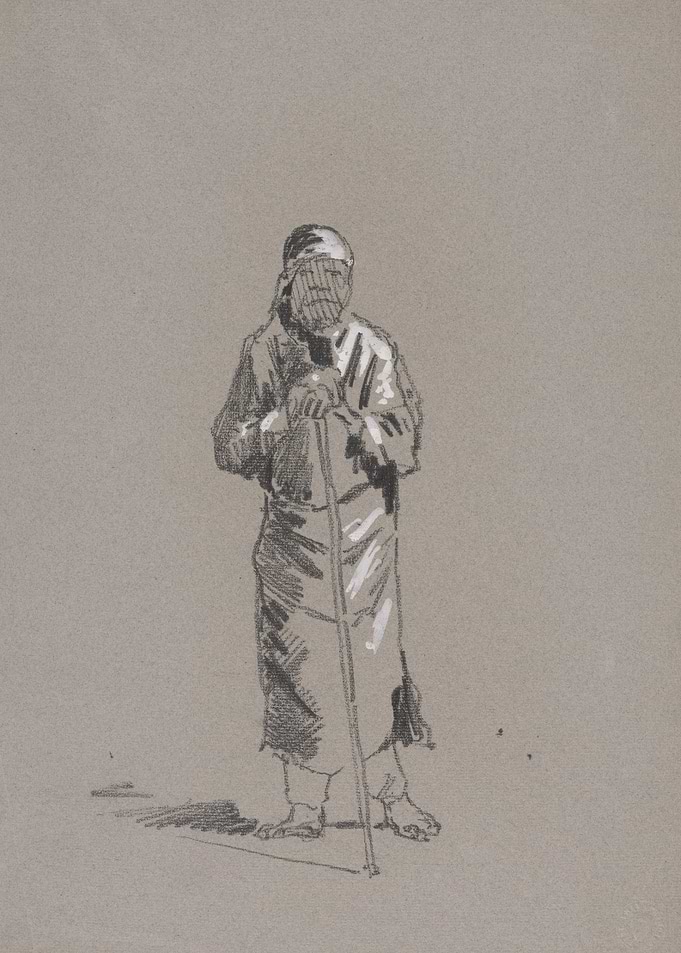 Sketch of a person with a cane