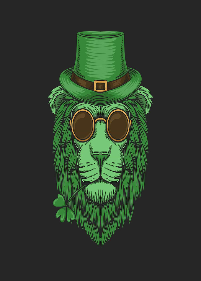 Green Lion with Top Hat and Clover