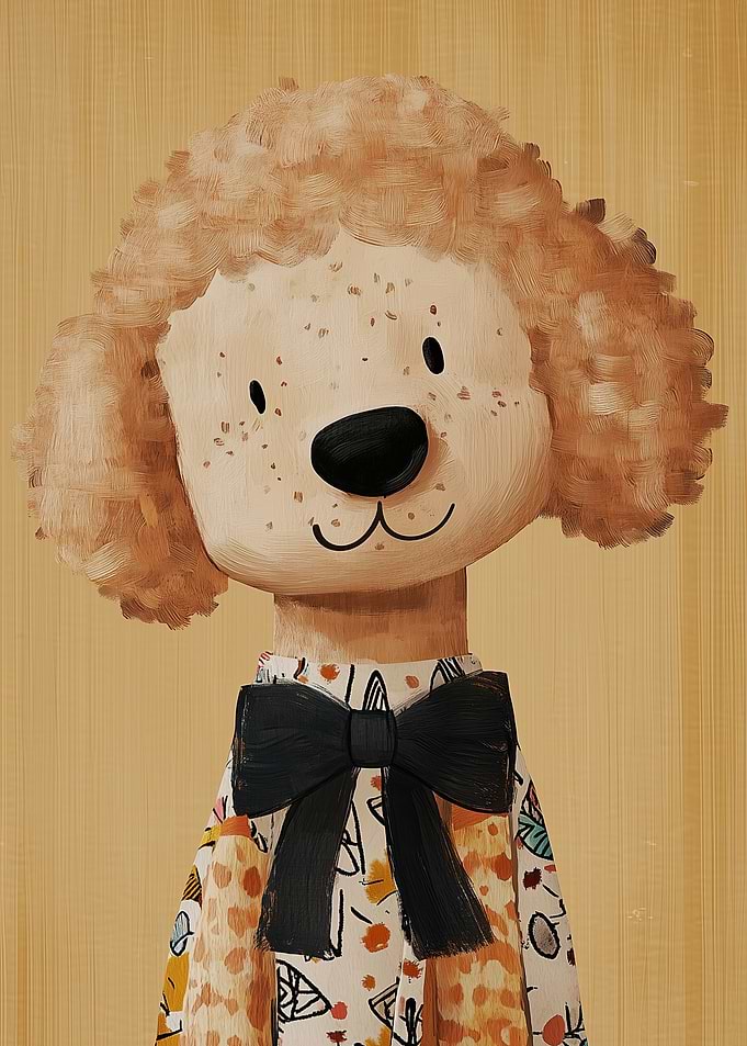 Cute Dog Wearing a Bow Tie and Patterned Shirt