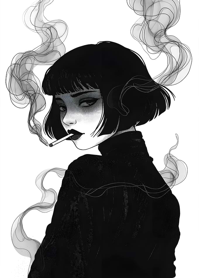 Woman smoking with smoke art