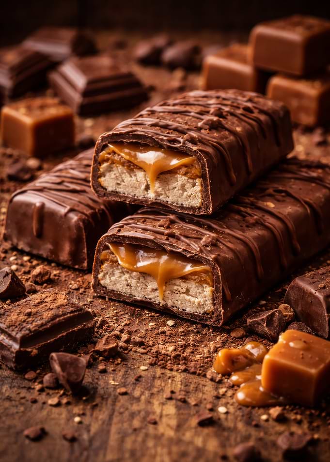 Chocolate bars with caramel filling